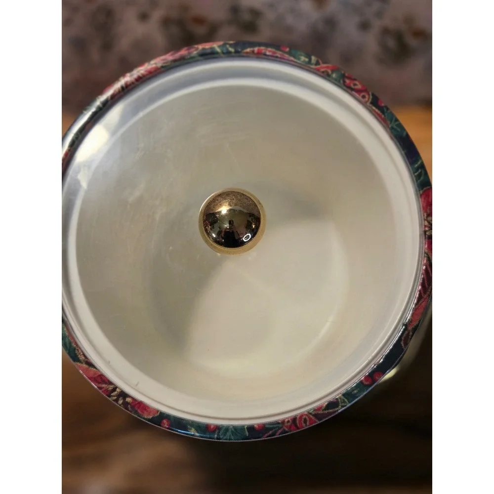 Vintage Kraftware Christmas Poinsettia Ice Bucket with Brass Lid knob and Handle
